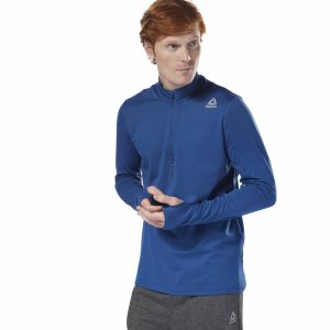 Bluza Męskie Reebok Running Quarter Zip Niebieskie PL 05AEHJX